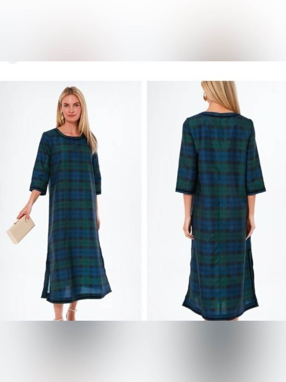 Tuckernuck blackwatch plaid tartan velvet trimmed Jamie dress sz large